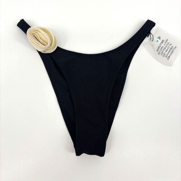 NWOT SAME 90s Rosette Black Cream Swim Bikini Bottoms Women's X-Small XS - Picture 6 of 11